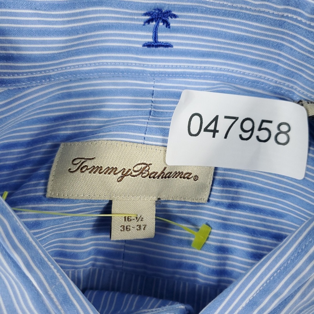 Tommy Bahama Shirt Mens 16.5 Blue Striped Dress Button Up Long Sleeve - Picture 6 of 6